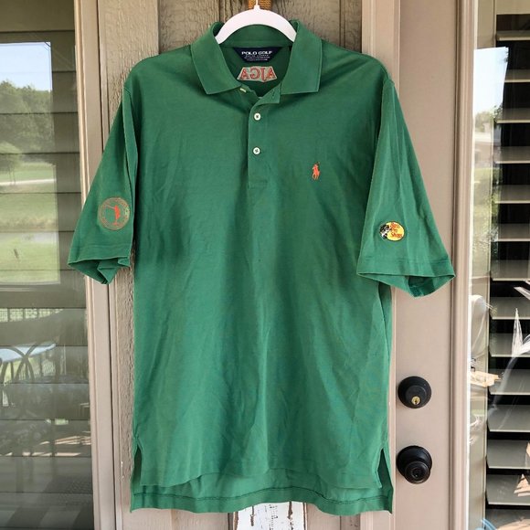 POLO 'AJGA' Green Pique Knit w Multiple Logos - SM - Picture 1 of 11